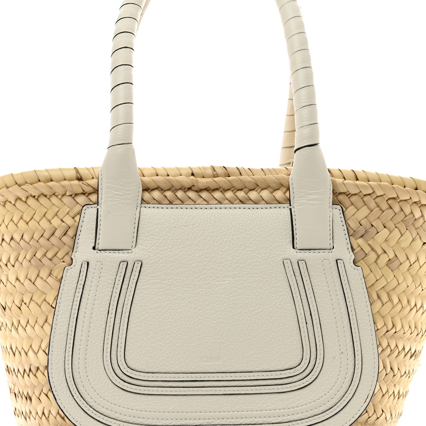 Raffia Grain Calfskin Medium Marcie Basket White