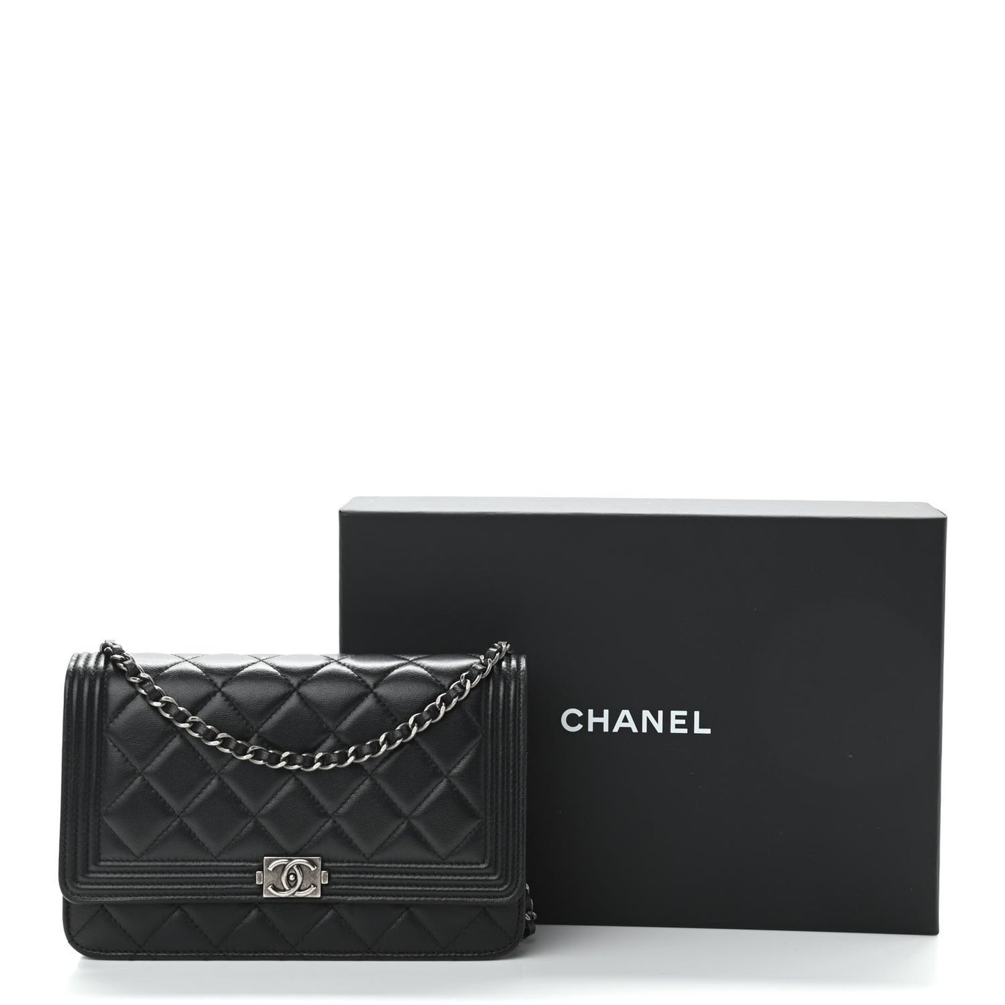 Lambskin Quilted Boy Wallet On Chain WOC Black