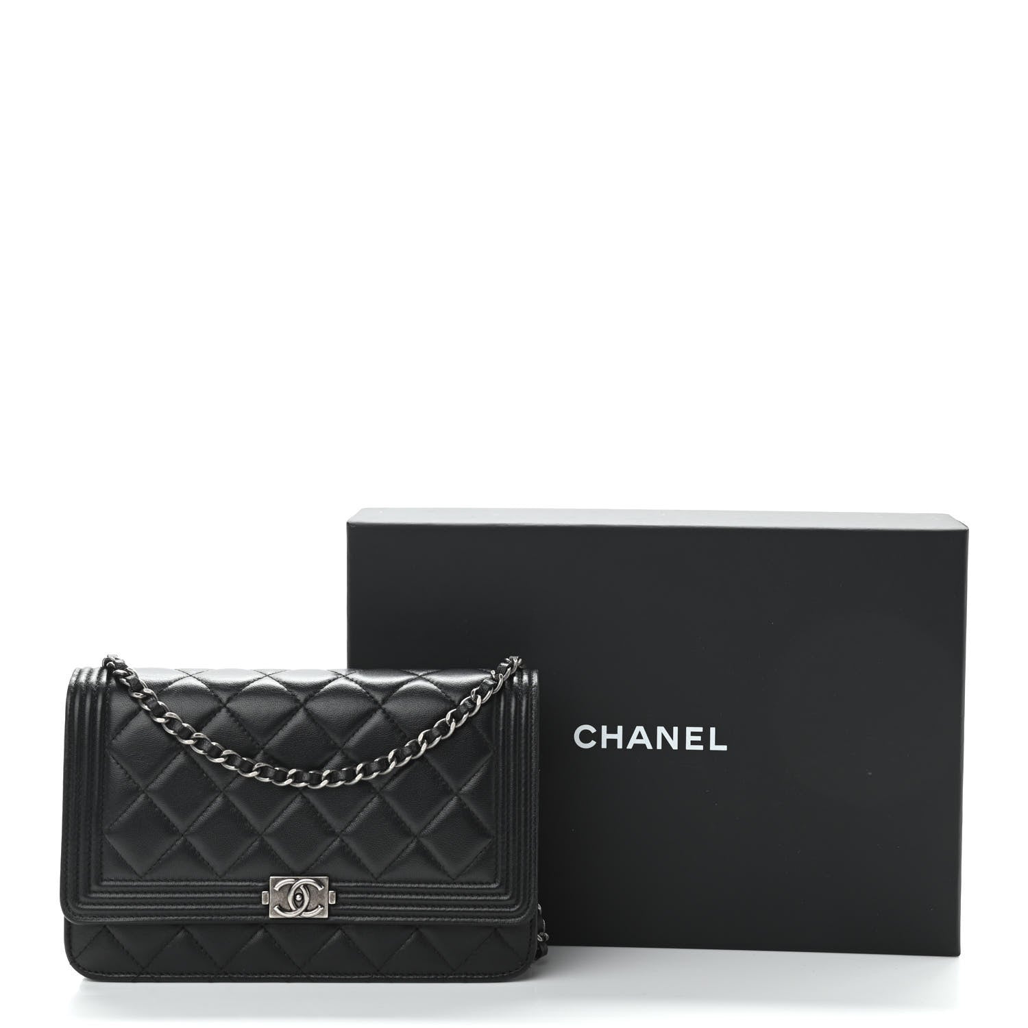 Chanel Lambskin Quilted Boy Wallet On Chain WOC Black 11 of 11