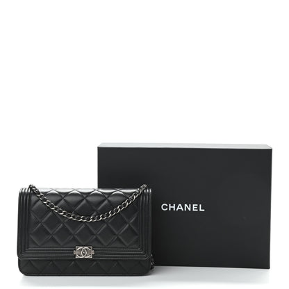 Chanel Lambskin Quilted Boy Wallet On Chain WOC Black 11 of 11