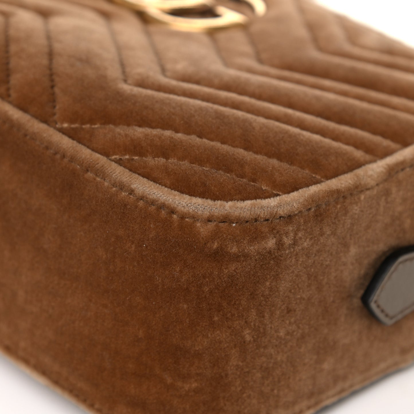 Velvet Matelasse Small GG Marmont Chain Shoulder Bag Taupe
