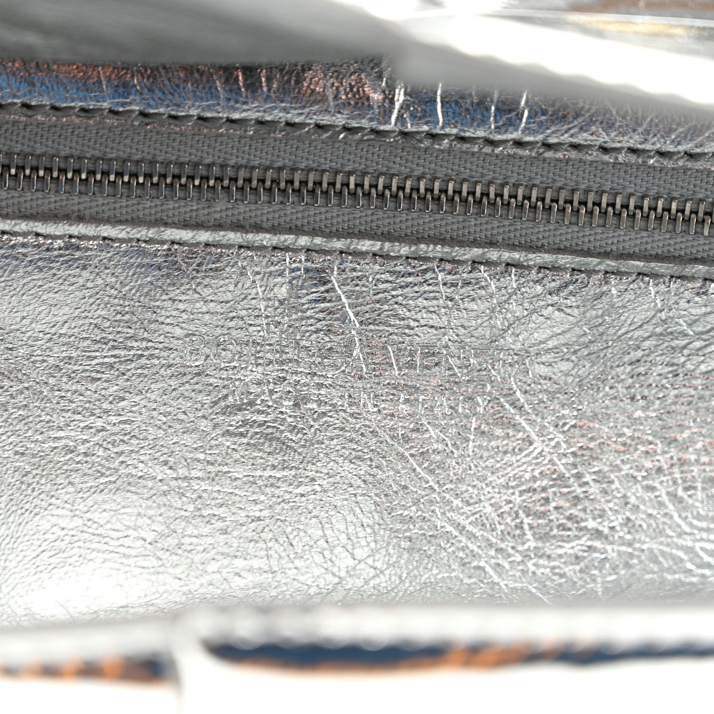 Mirror Laminated Nappa Maxi Intrecciato Mini Arco  Silver