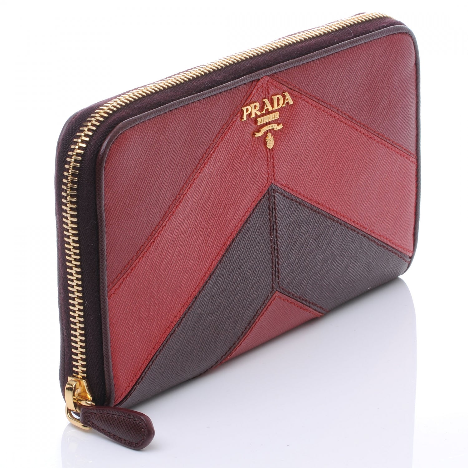 Prada Saffiano Chevron Zip Around Wallet Rubino 5 of 9