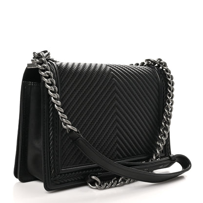 Chanel Calfskin Chevron Quilted New Medium Braided Boy Flap Black 3 of 11