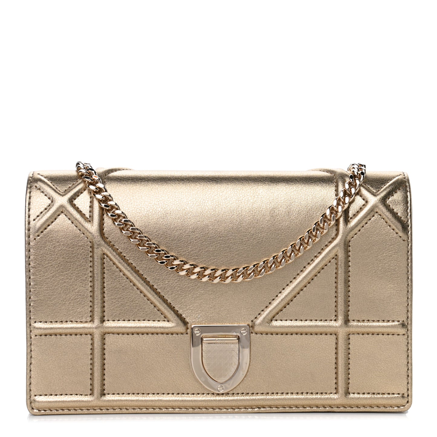 Metallic Calfskin Diorama Wallet on Chain Pouch Light Gold