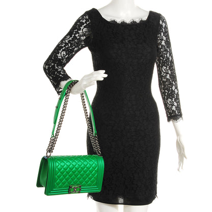Chanel Metallic Calfskin Quilted Medium Boy Flap Green 2 of 11