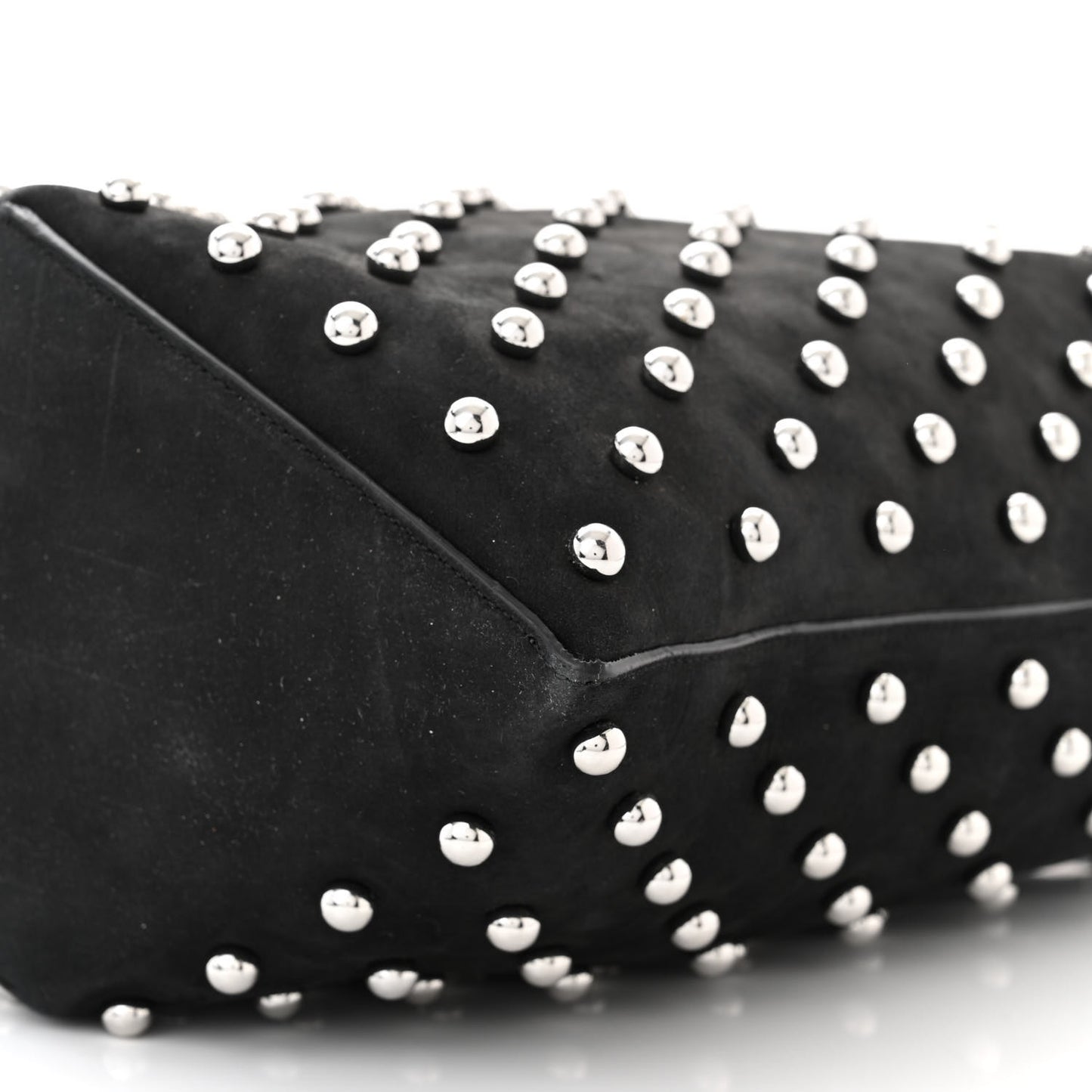 Nubuck Calfskin Studded Medium Folded Bag Black