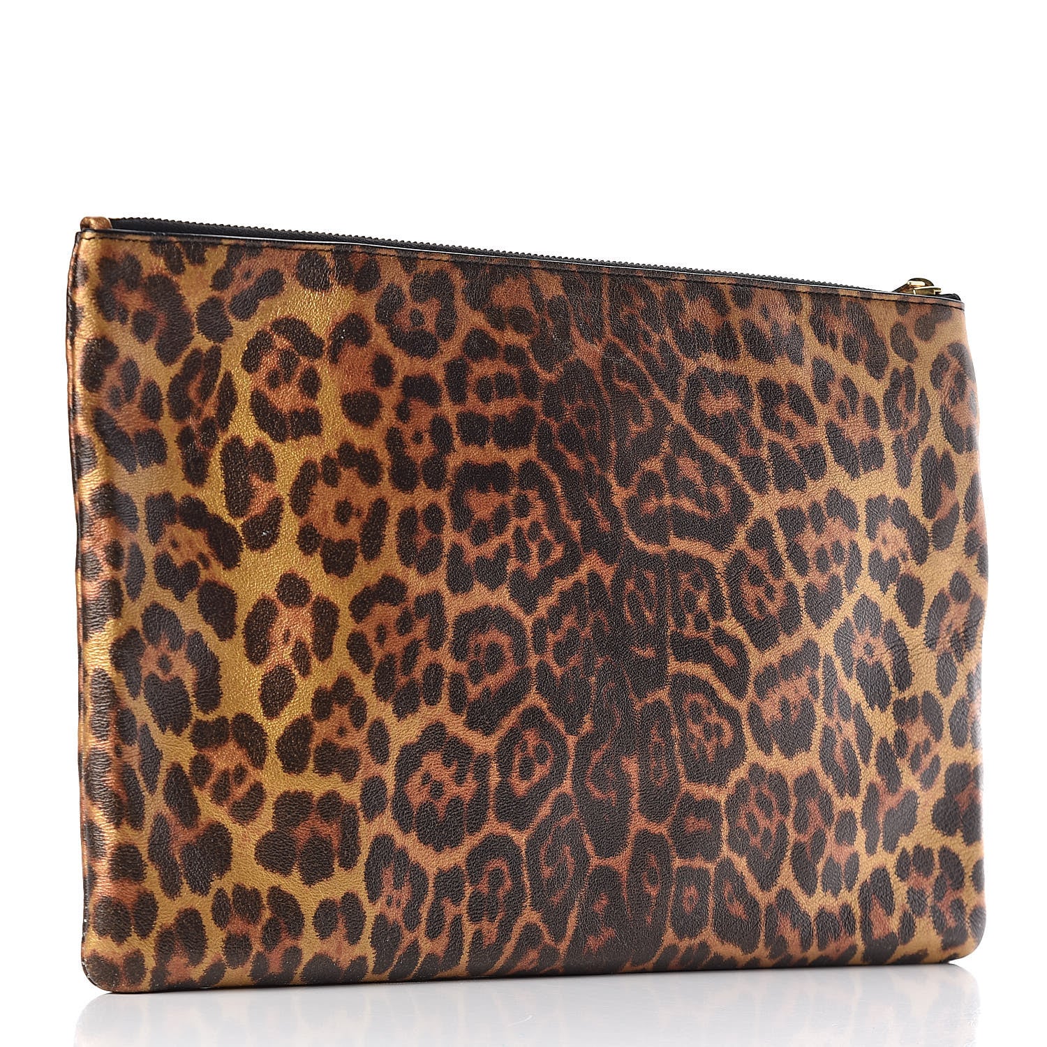 Saint Laurent Metallic Calfskin Leopard Printed Letters Monogram Zip Clutch 3 of 8