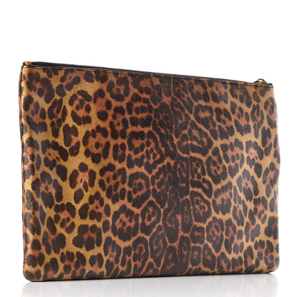 Saint Laurent Metallic Calfskin Leopard Printed Letters Monogram Zip Clutch 3 of 8