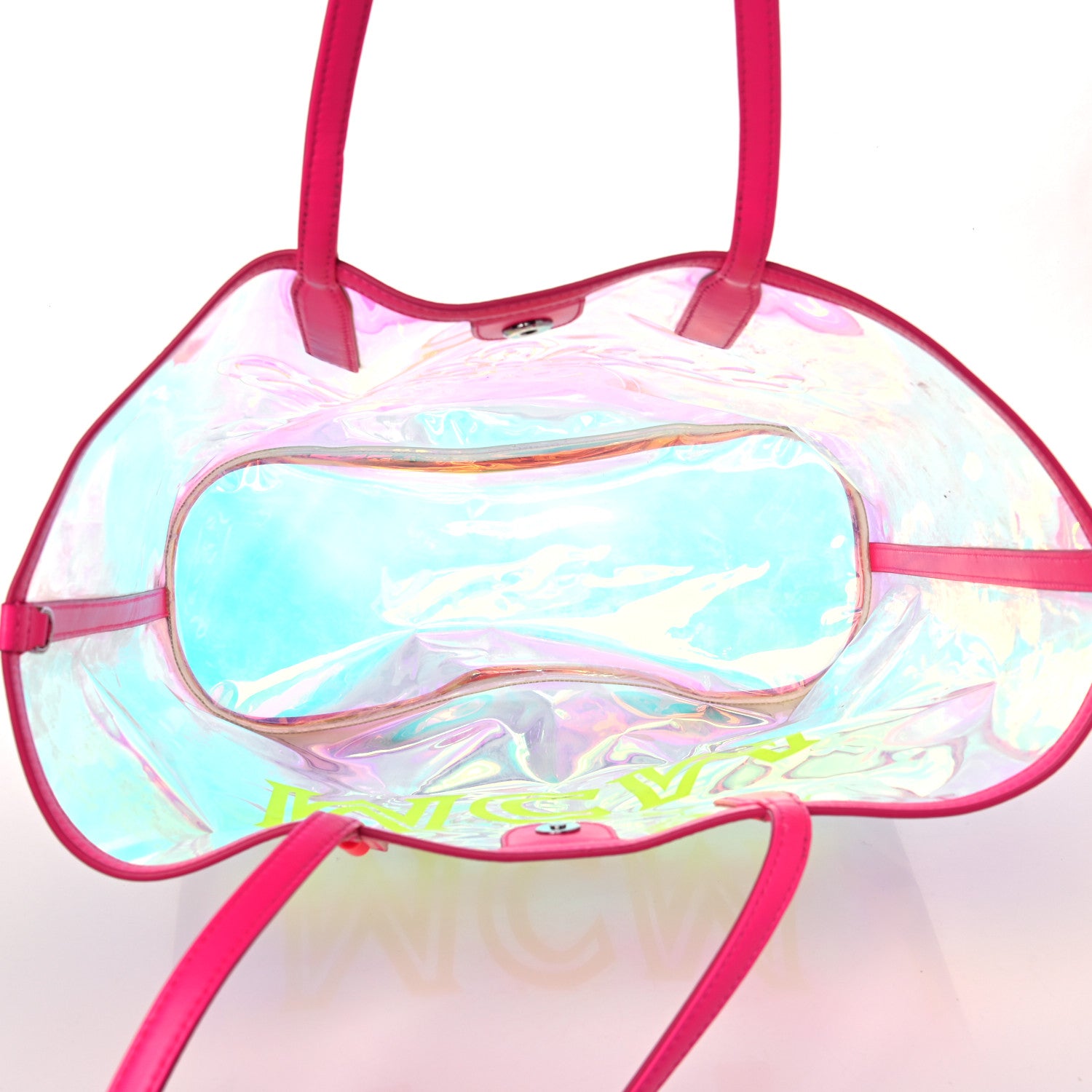 MCM Iridescent PVC Shopper Tote Neon Pink Hologram 6 of 15
