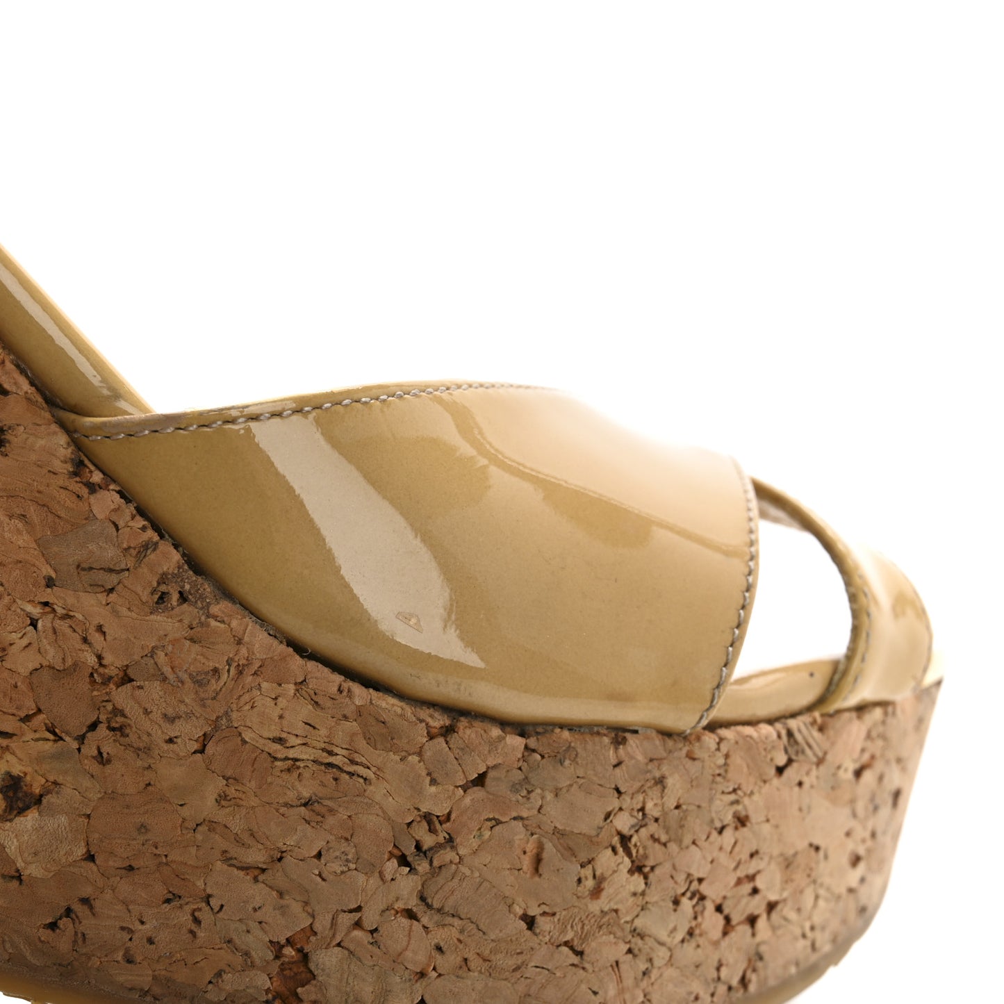 Patent Calfskin Perfume Cork Wedge Sandals 38 Nude