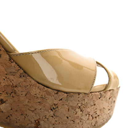 Jimmy Choo Patent Calfskin Perfume Cork Wedge Sandals 38 Nude 13 of 14