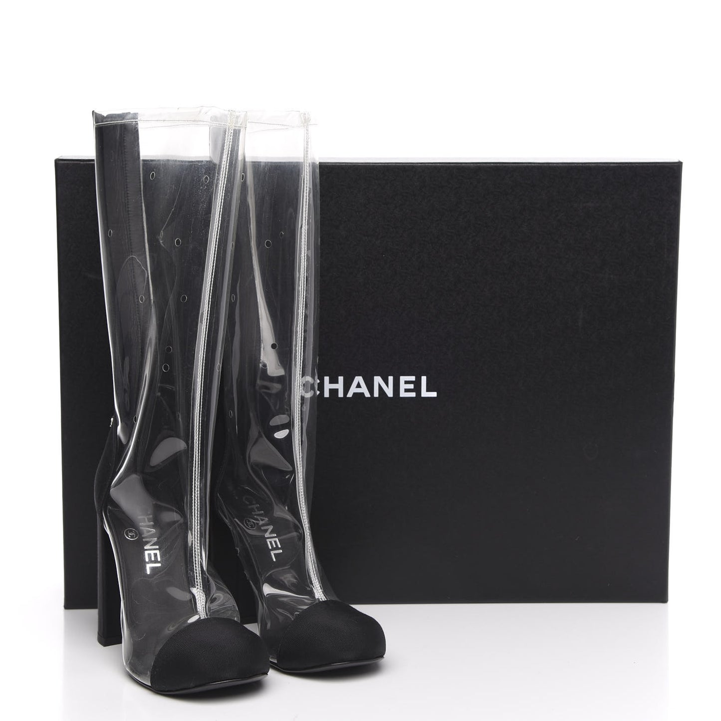 PVC Grosgrain High Boots 36 Transparent Black