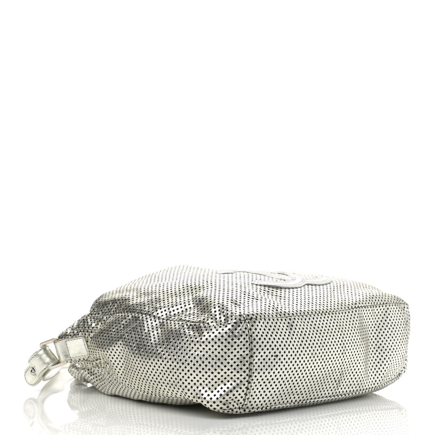 Metallic Glazed Calfskin Perforated Medium Rodeo Drive Tote Silver