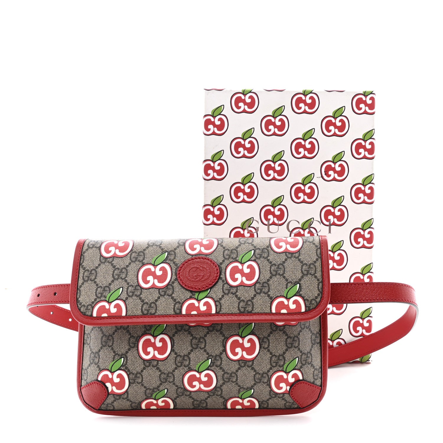 Gucci GG Supreme Monogram Apple Interlocking G Belt Bag Beige Multicolor Lobster Red 11 of 11