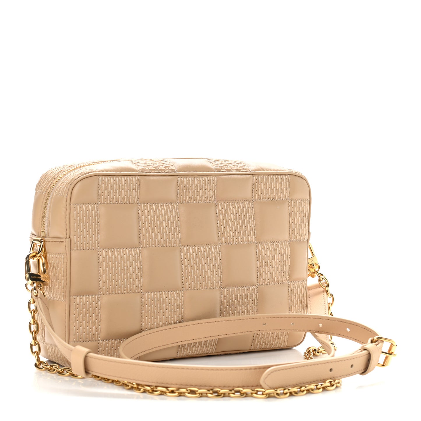 Lambskin Damier Quilt Troca MM Cashmere Beige
