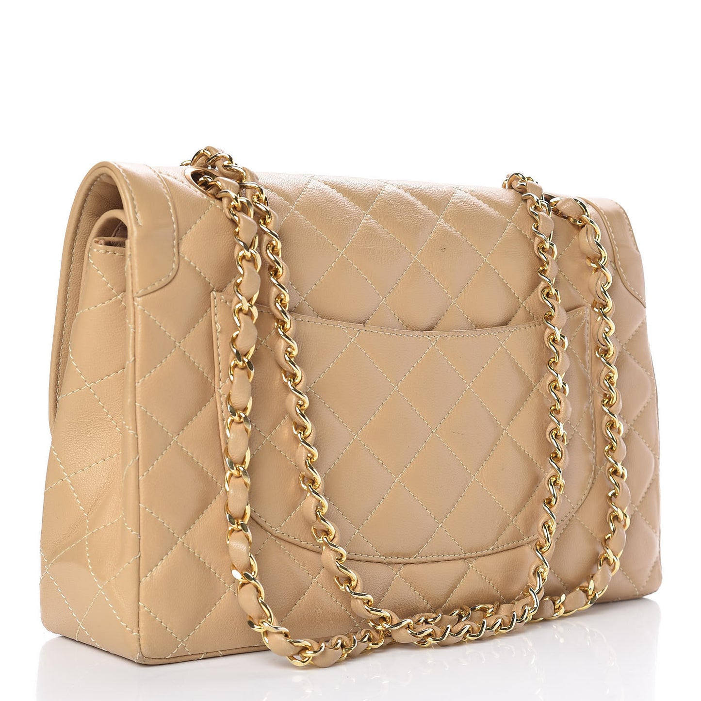 Lambskin Quilted Medium Double Flap Beige