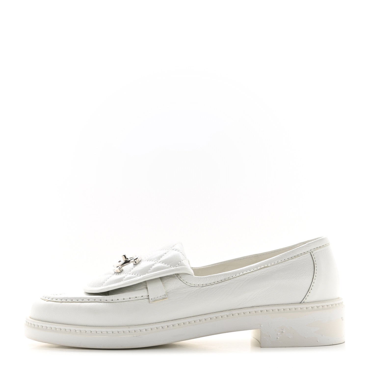 Chanel Shiny Lambskin Quilted CC Turnlock Loafers 37.5 White 1 of 12