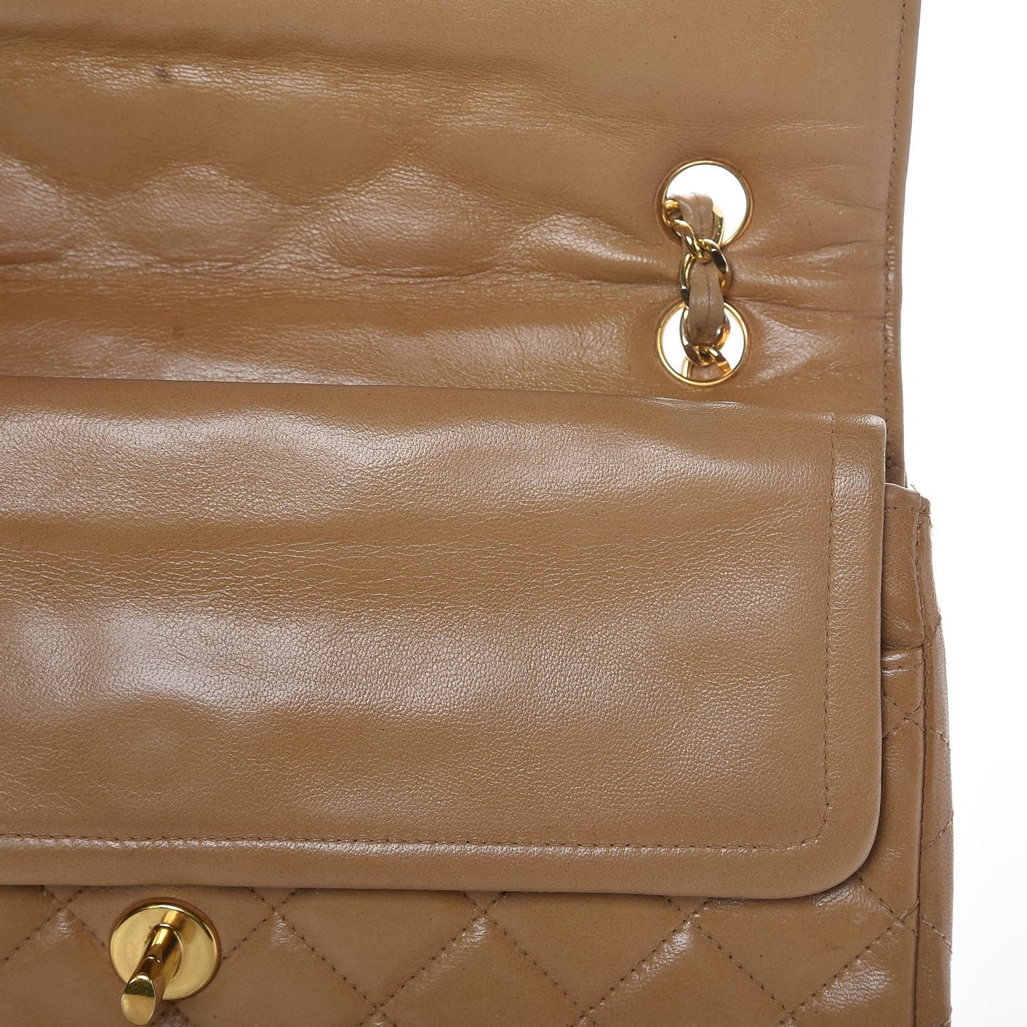 Lambskin Quilted Medium Single Flap Beige