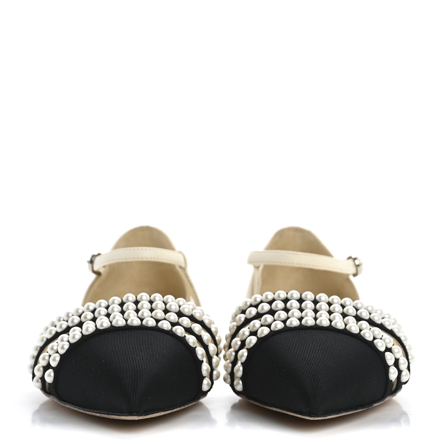 Lambskin Grosgrain Pearl Slingbacks 38.5 White Black