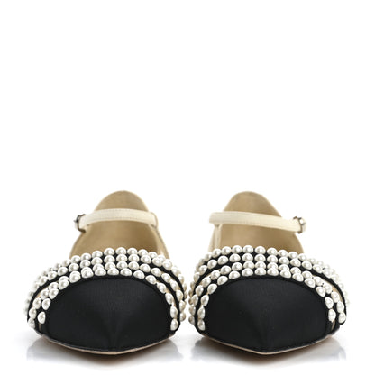 Chanel Lambskin Grosgrain Pearl Slingbacks 38.5 White Black 3 of 11
