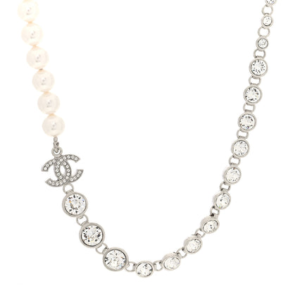 Chanel Pearl Crystal CC Choker Necklace Silver 1 of 5
