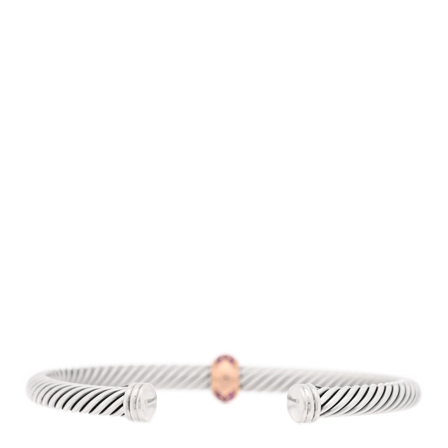 David Yurman Sterling Silver 18K Rose Gold Pink Sapphire 5mm Cable Classics Single Station Bracelet 2 of 3