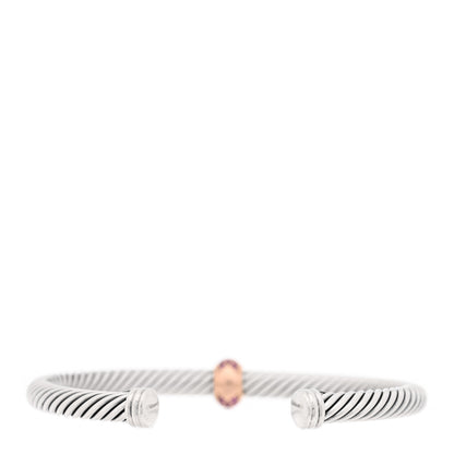 David Yurman Sterling Silver 18K Rose Gold Pink Sapphire 5mm Cable Classics Single Station Bracelet 2 of 3