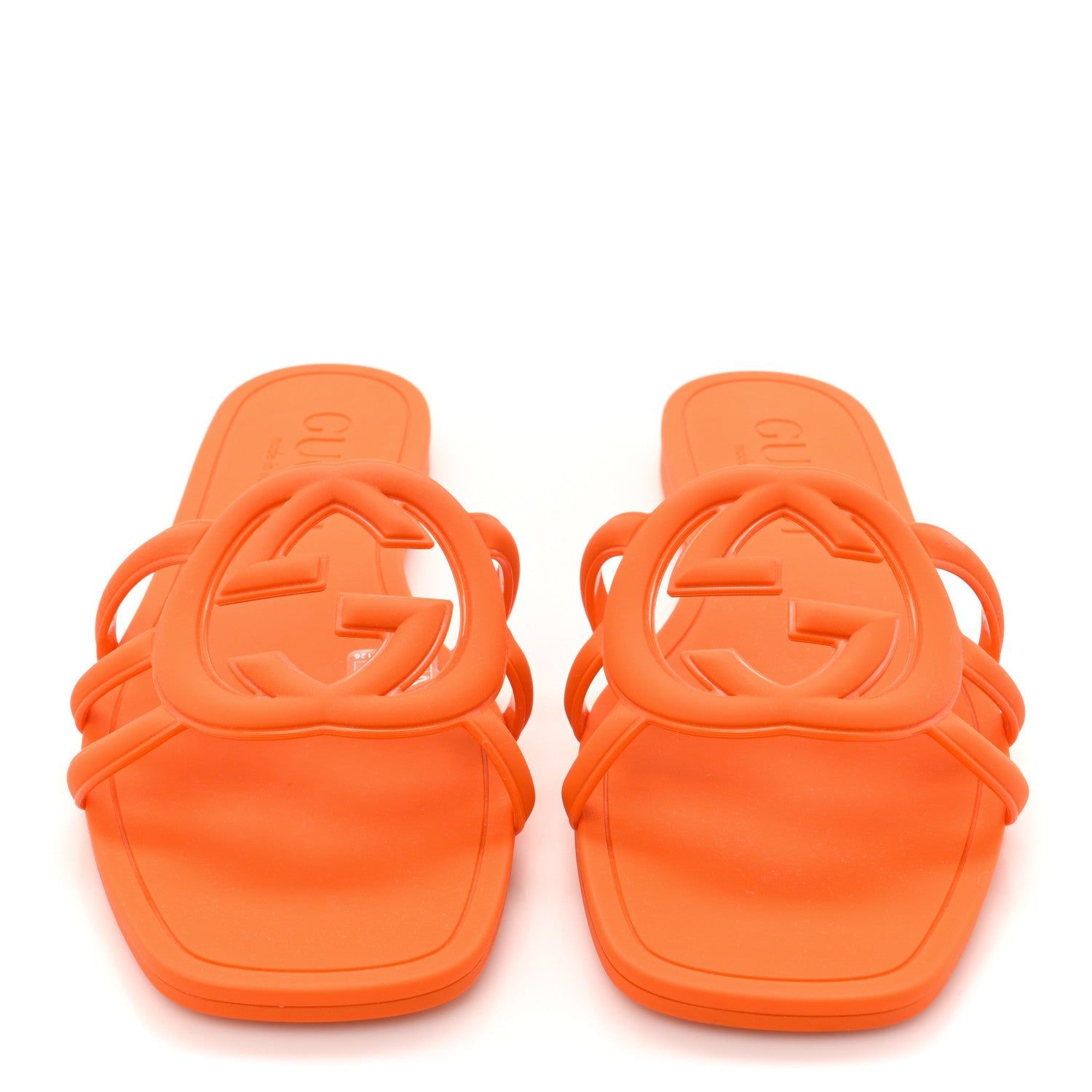 Gucci Rubber Interlocking G Womens Slide Sandals 38 Persimmon Orange 3 of 11