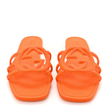 Gucci Rubber Interlocking G Womens Slide Sandals 38 Persimmon Orange 3 of 11