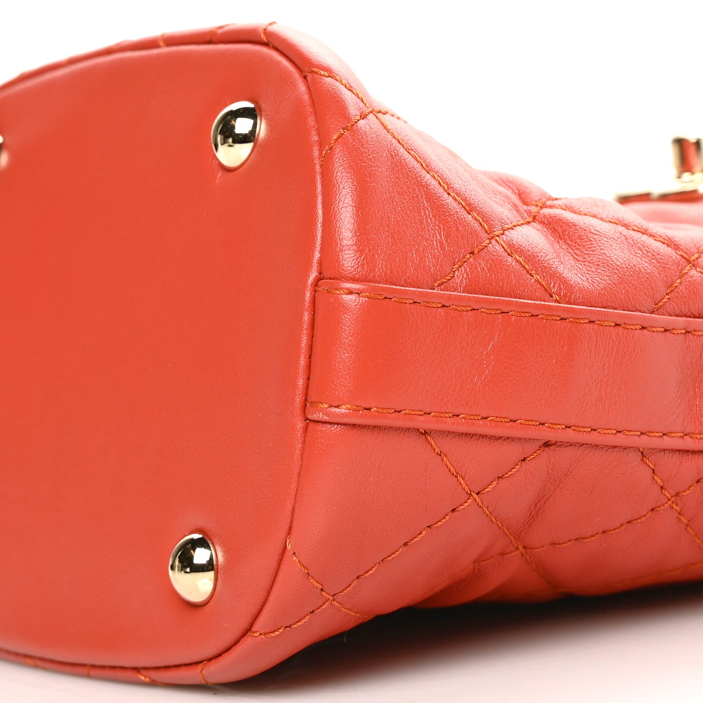 Lambskin Quilted Small CC Lock Flap Bucket Bag Red
