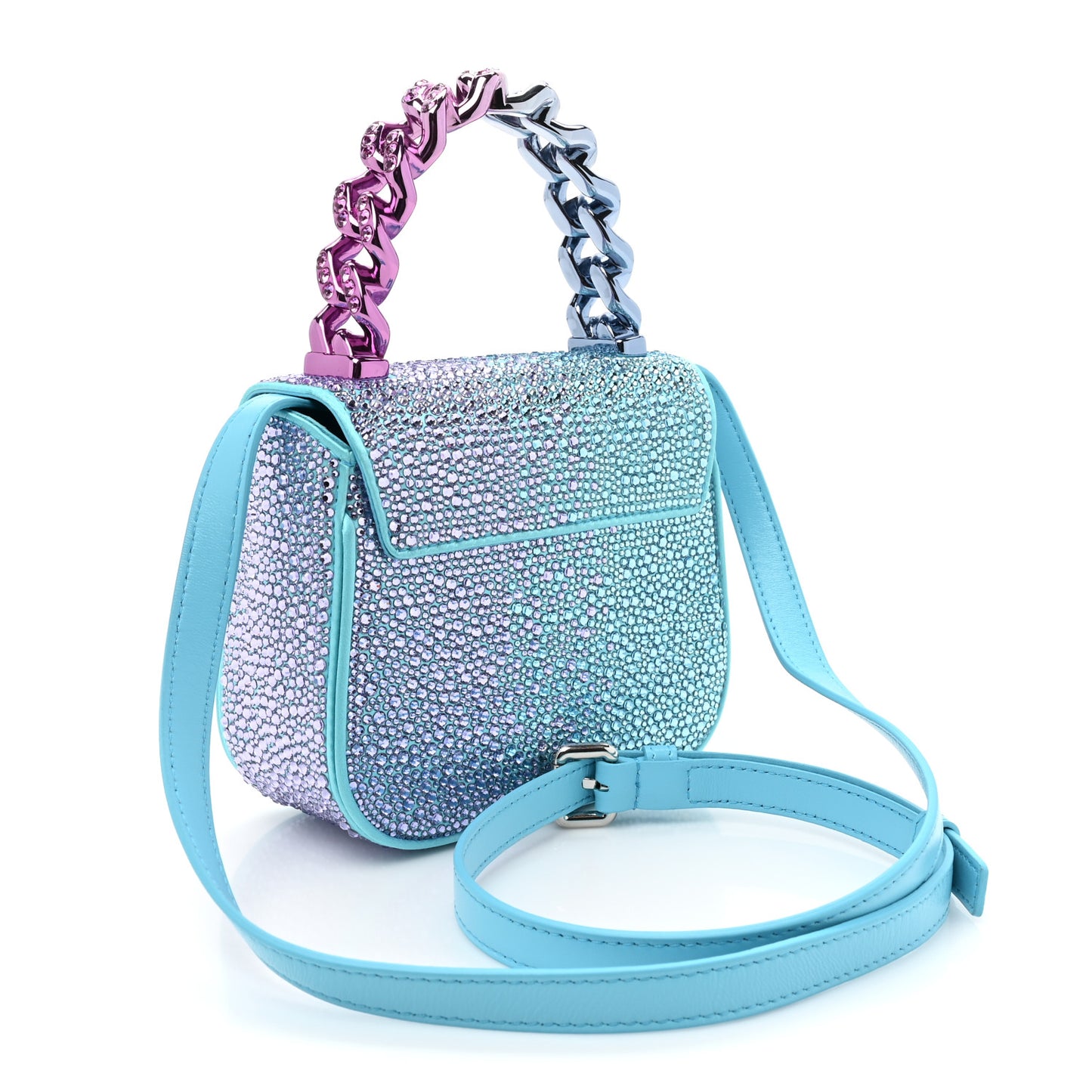 Satin Crystal Studded Mini La Medusa Bag Blue