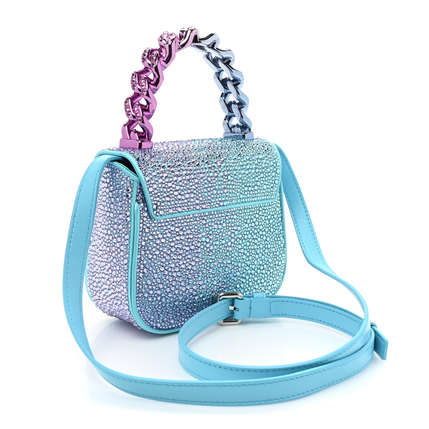 Versace Satin Crystal Studded Mini La Medusa Bag Blue 3 of 9