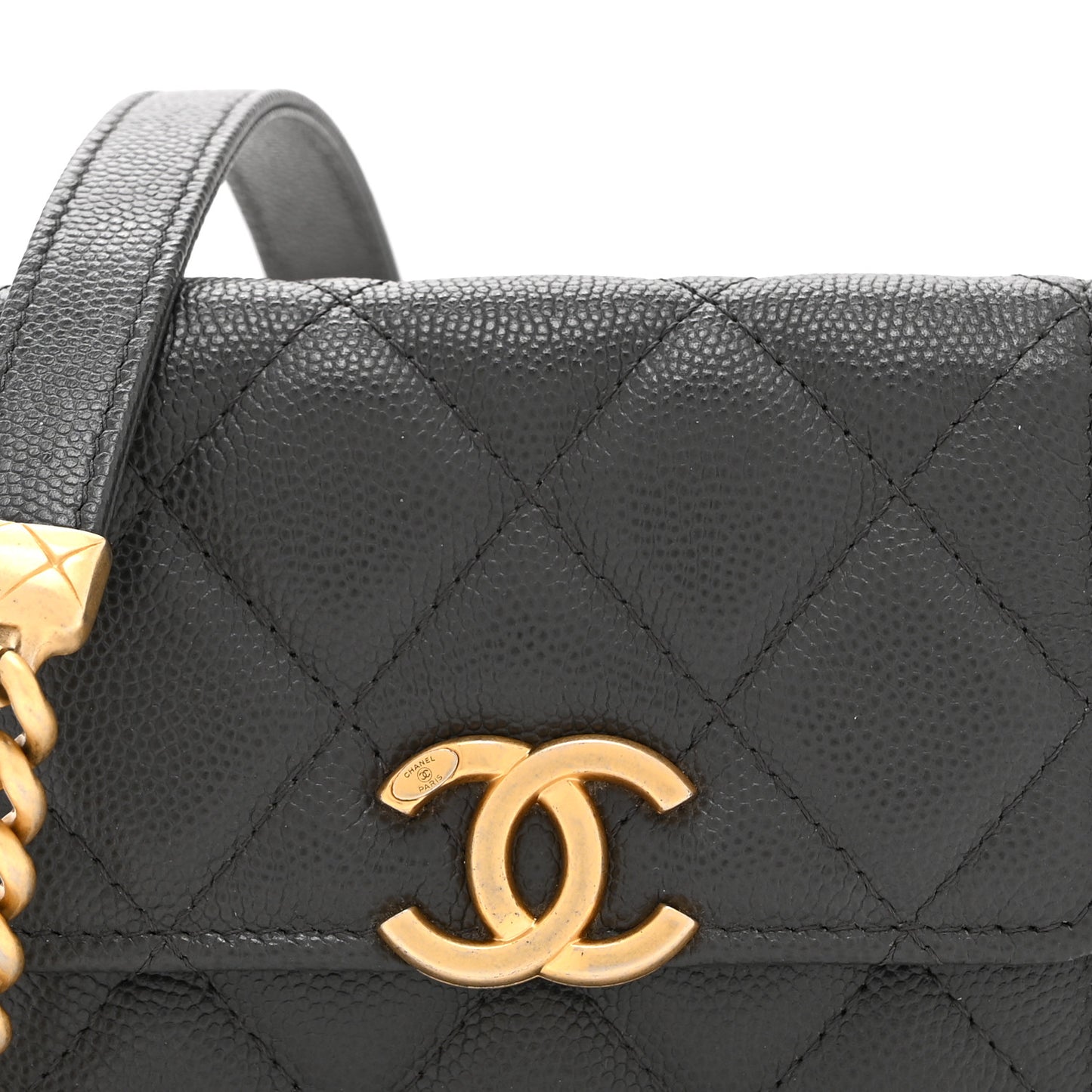 Caviar Quilted Bracelet On Chain Clutch Grey