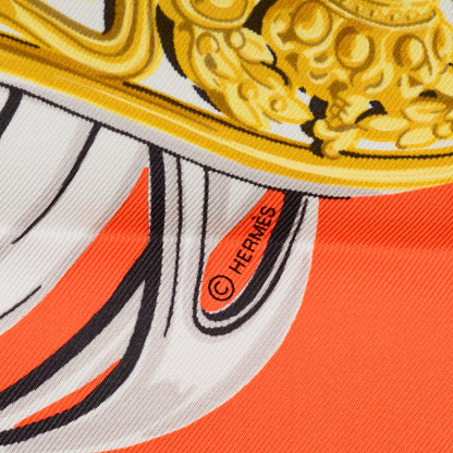Hermes Silk Bride De Gala Love Scarf 90 Orange Marine White 3 of 6
