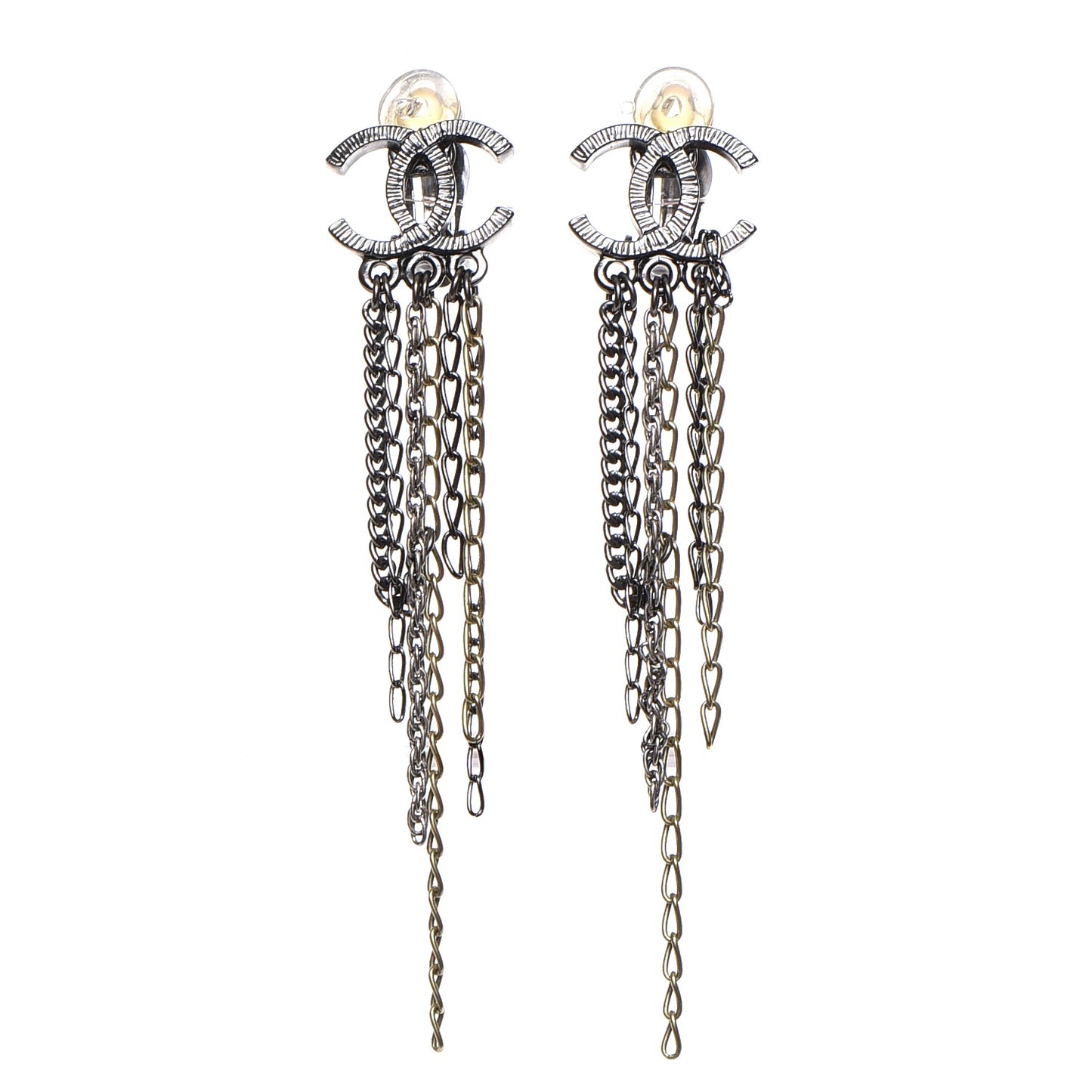 Ruthenium Chain CC Drop Clip On Earrings