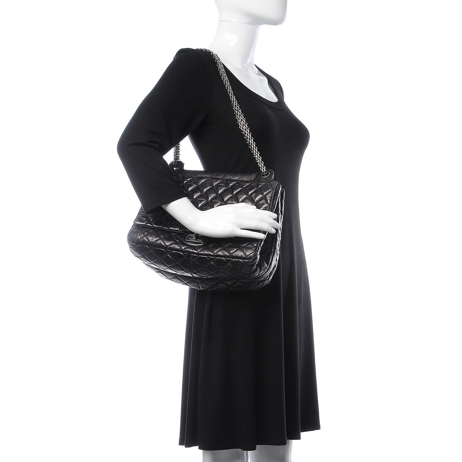 Chanel Metallic Aged Calfskin Quilted Reissue 2.55 Accordion Flap Black 3 of 8