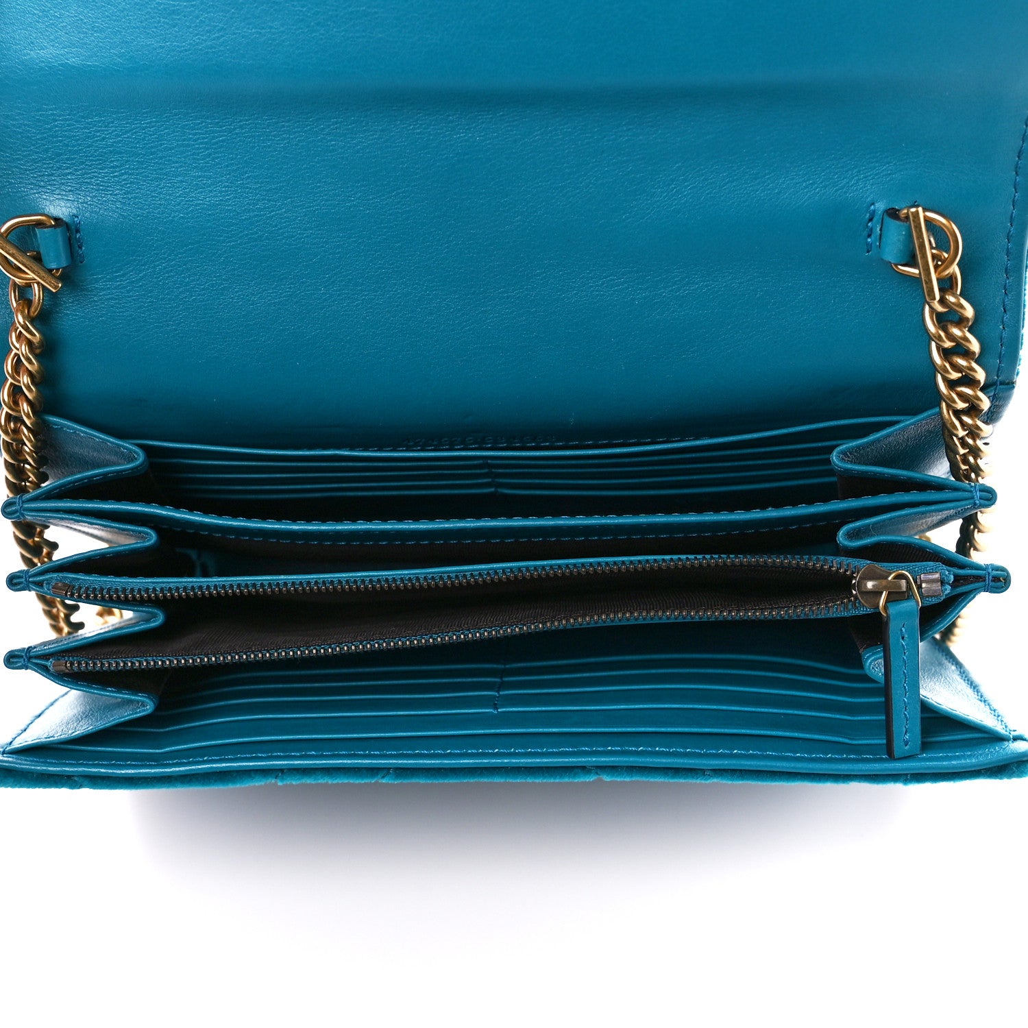 Gucci Velvet Matelasse GG Marmont Chain Wallet Pavone Cyan 5 of 10