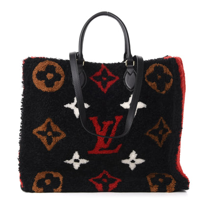 Louis Vuitton Shearling Monogram Giant Teddy Onthego GM Black Red 1 of 10