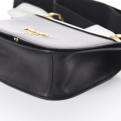 Prada City Calfskin Pionniere Saddle Bag Black White 6 of 7