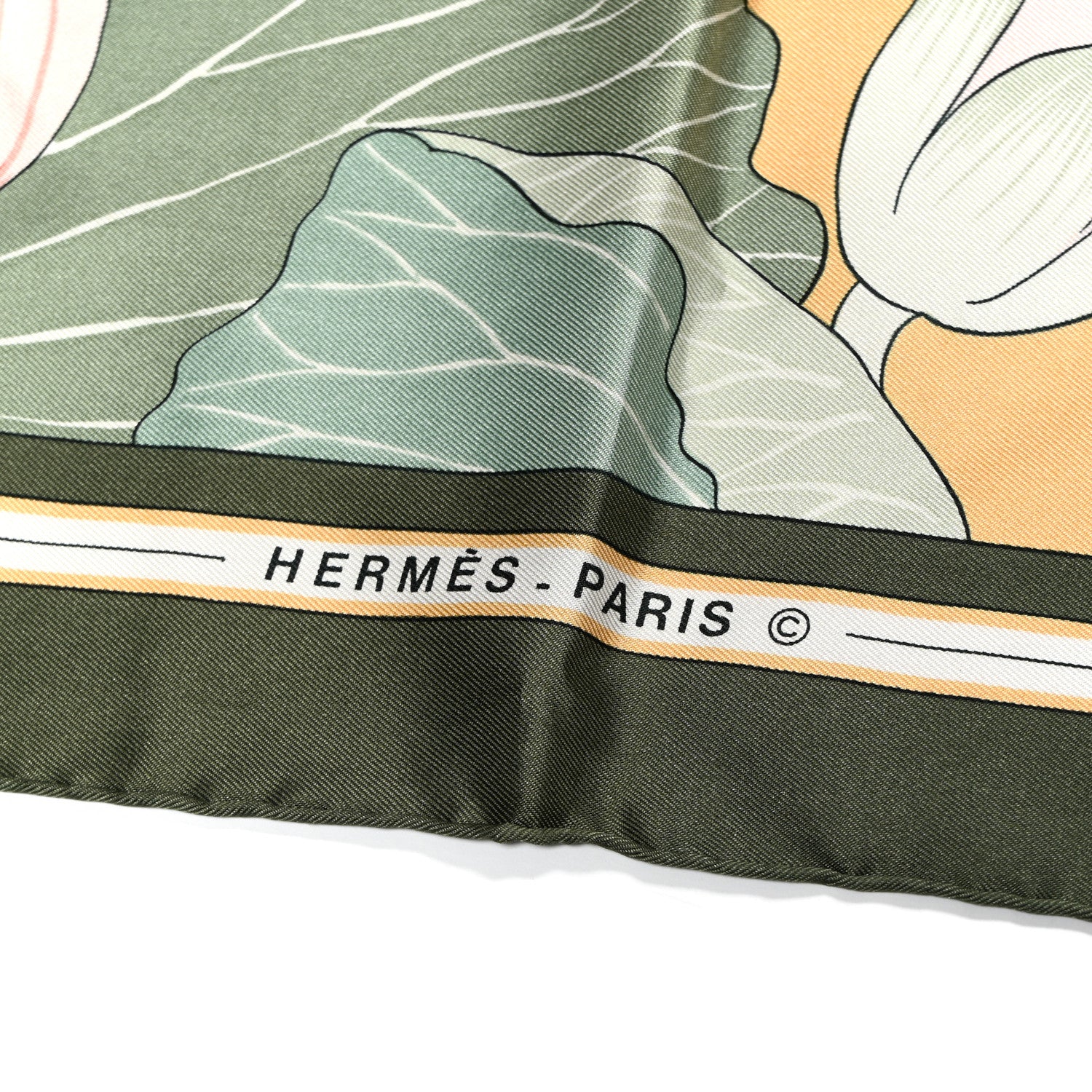 Hermes Silk Fleurs de Lotus Scarf 90 Green Pink 3 of 4