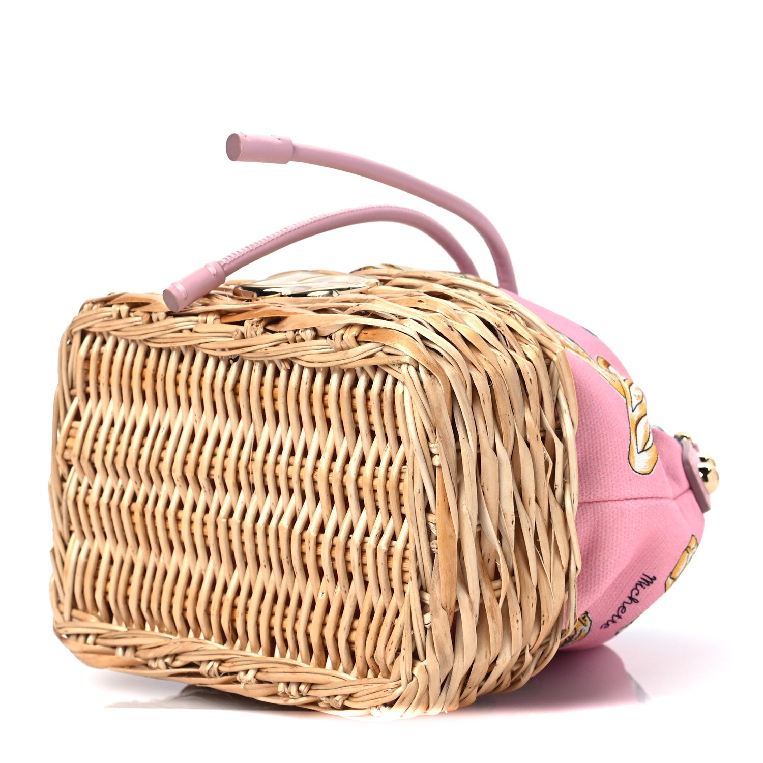 Dolce & Gabbana Wicker Calfskin Canvas Printed La Dolce Vita Bucket Bag Rosa 7 of 7