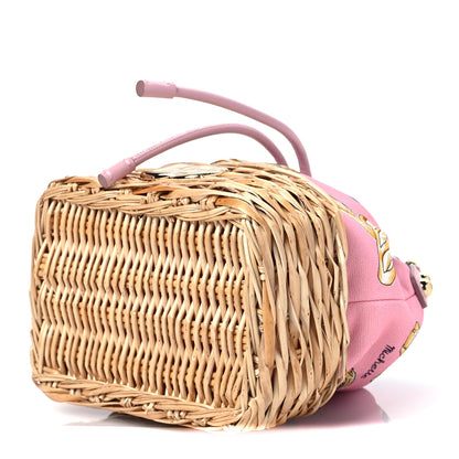 Dolce & Gabbana Wicker Calfskin Canvas Printed La Dolce Vita Bucket Bag Rosa 7 of 7