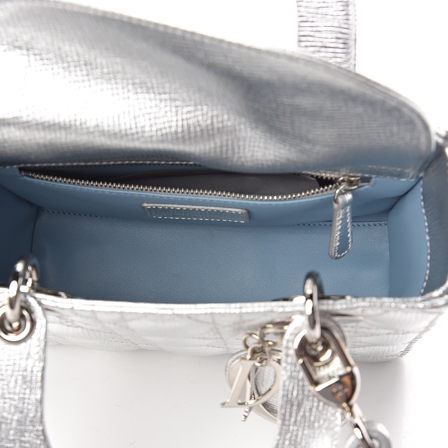 Christian Dior Metallic Grained Calfskin Cannage Small Lucky Badges My Lady Dior Silver 5 of 9