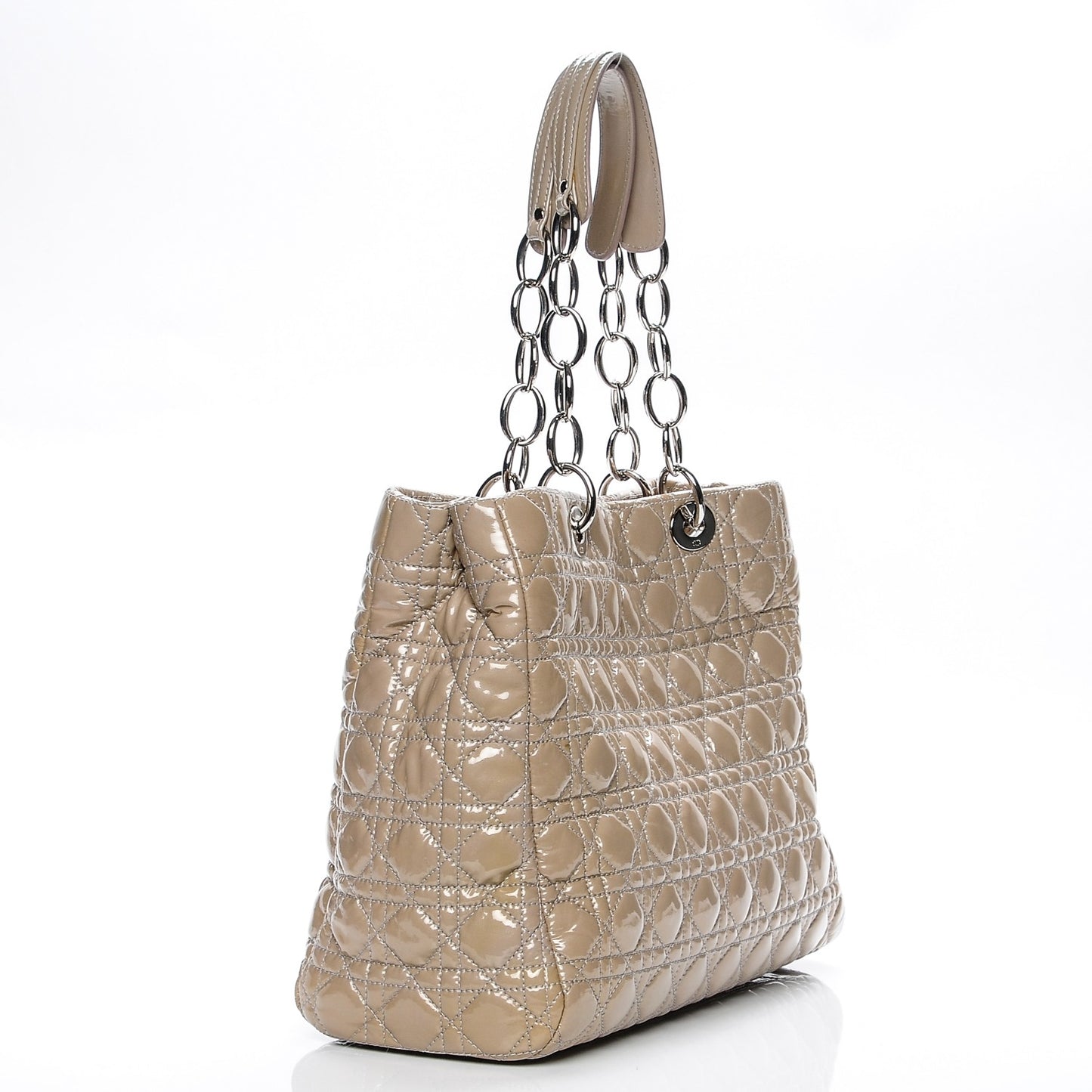 Patent Cannage Large Dior Soft Shopping Tote Grey