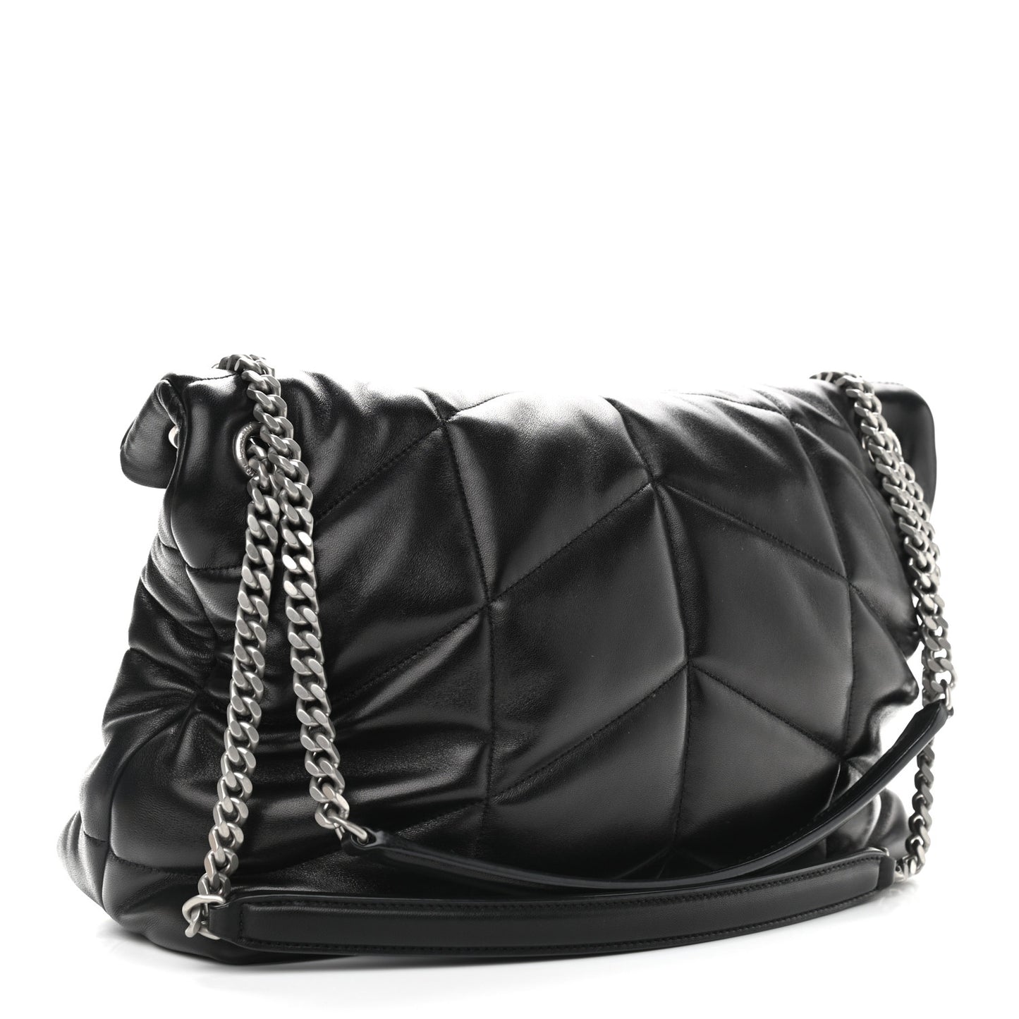 Lambskin Quilted Medium Loulou Puffer Monogram Chain Satchel Black