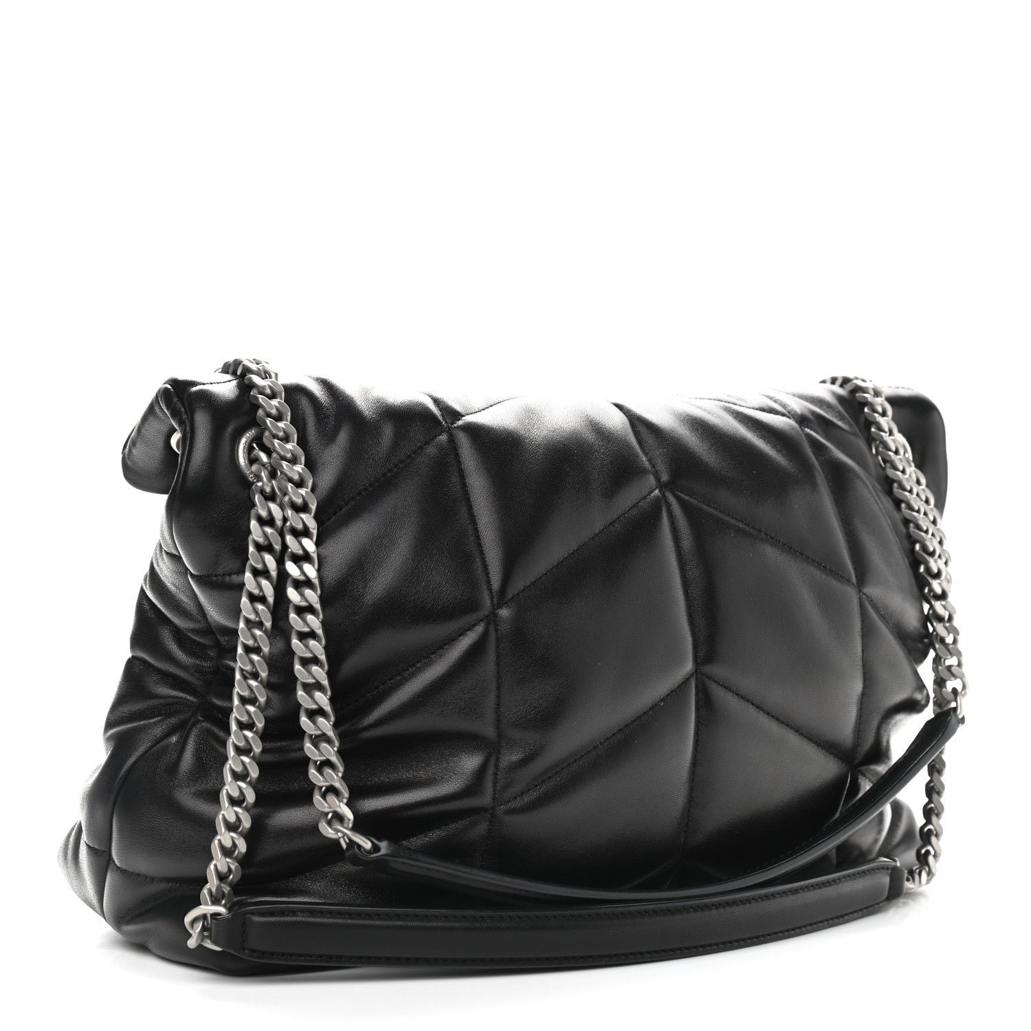Saint Laurent Lambskin Quilted Medium Loulou Puffer Monogram Chain Satchel Black 3 of 9