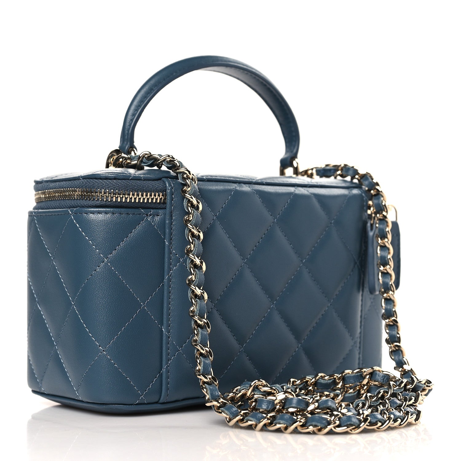 Chanel Lambskin Quilted Small Top Handle Vanity Case With Chain Blue 3 of 9