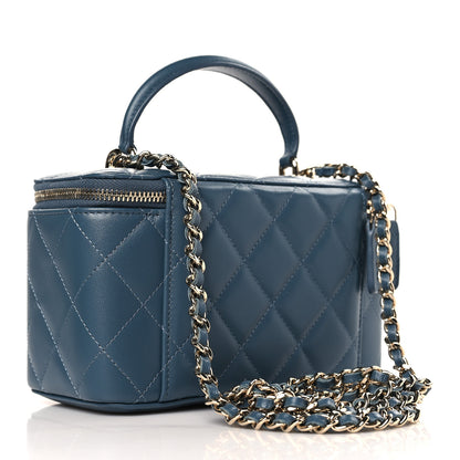 Chanel Lambskin Quilted Small Top Handle Vanity Case With Chain Blue 3 of 9