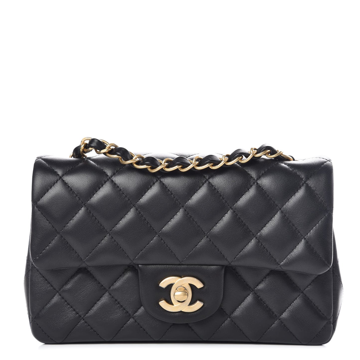 Lambskin Quilted Mini Rectangular Flap Black
